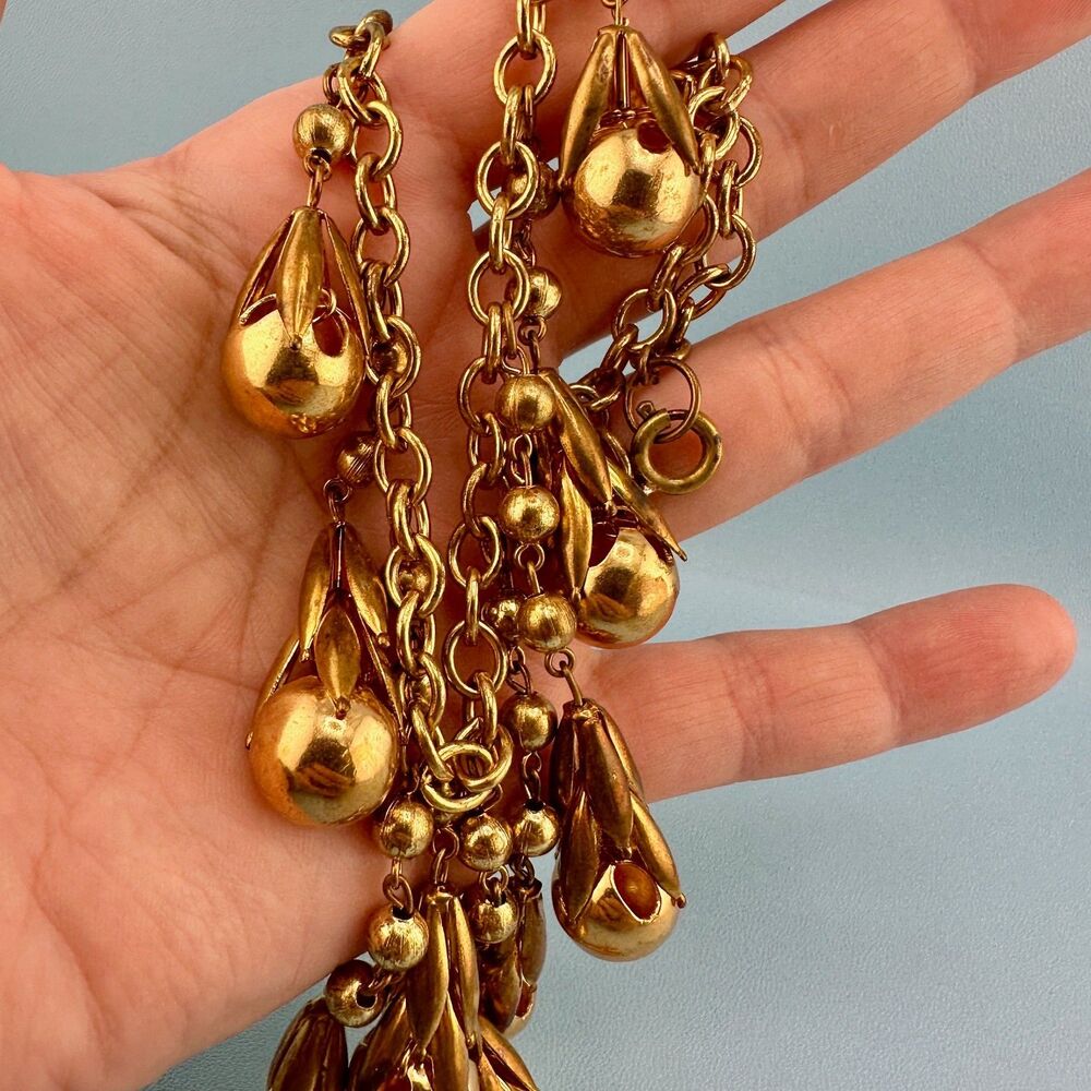 Vintage Art Deco Necklace Fringe Chain Antiqued Gold Tone Etruscan Revival State - Picture 8 of 16